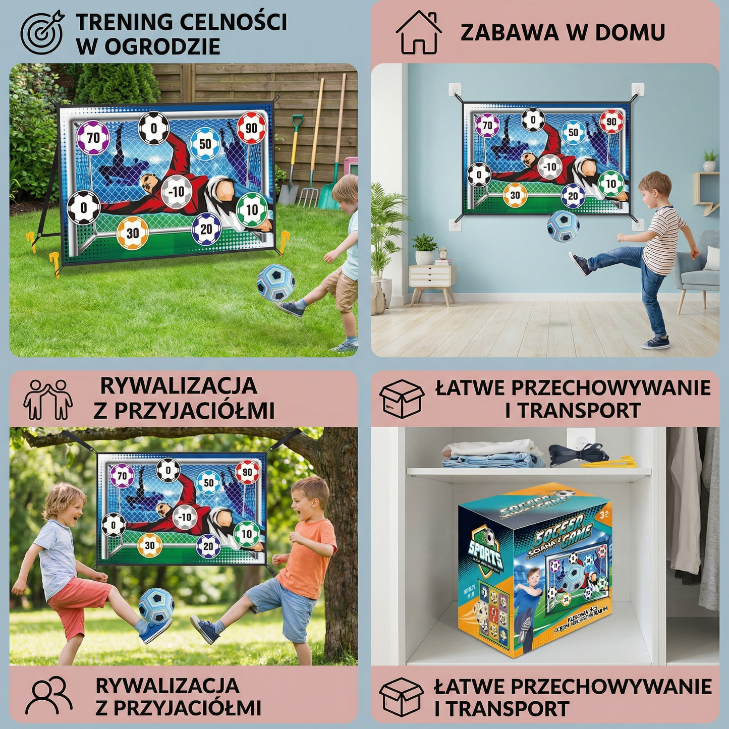 Klebowa Ściana z Celem Piłkarskim – Zestaw do Treningu i Gry na Zewnątrz i w Pomieszczeniach