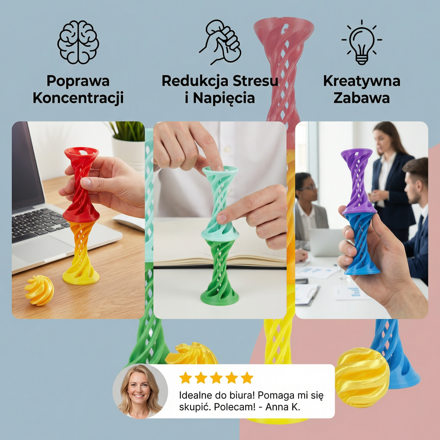 3D Spiral Fidget Toy – Obracana zabawka biurowa do redukcji stresu