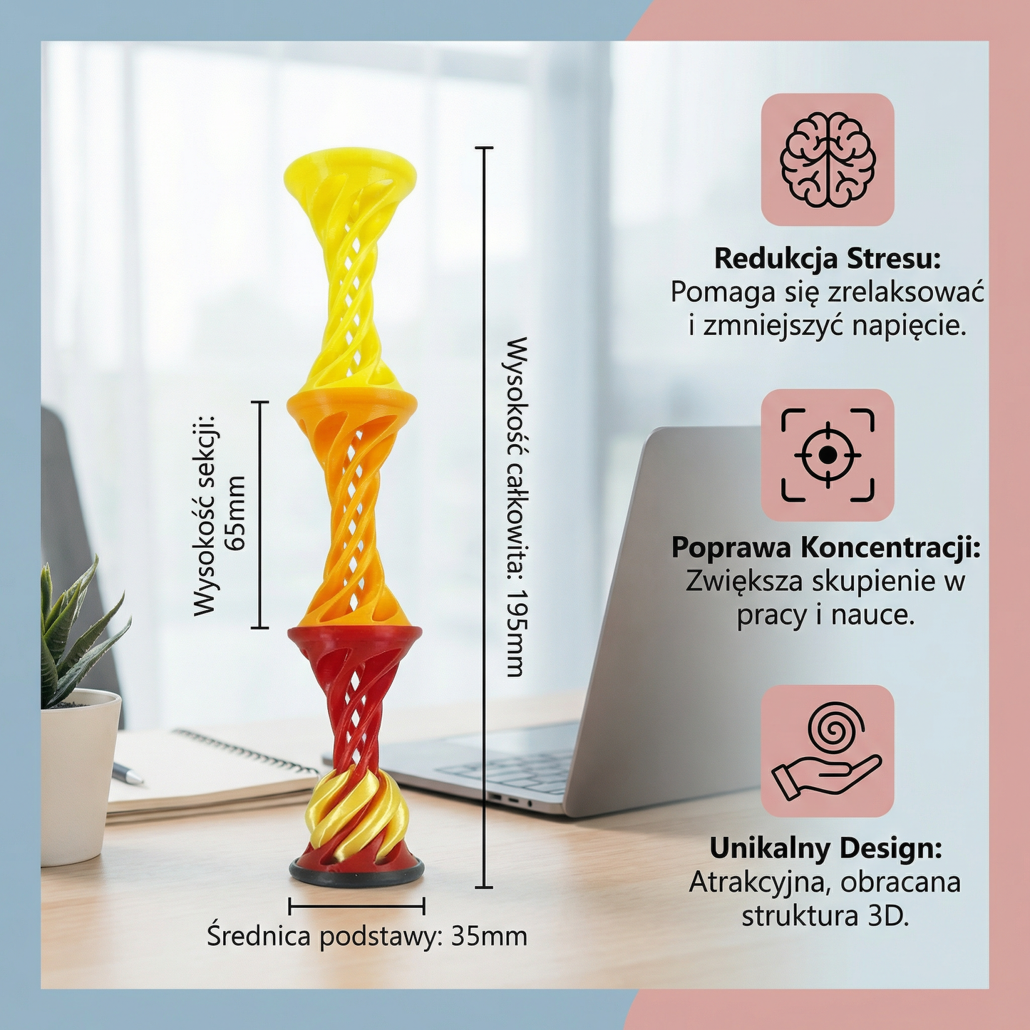3D Spiral Fidget Toy – Obracana zabawka biurowa do redukcji stresu