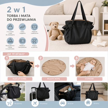 Składana torba do przewijania 2 w 1 z matą do przewijania – Lekka i pojemna torba podróżna dla mam