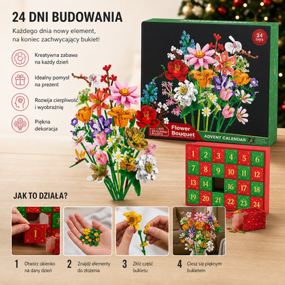 Świąteczny Kalendarz Adwentowy Z Bukietem Kwiatów Z Klocków