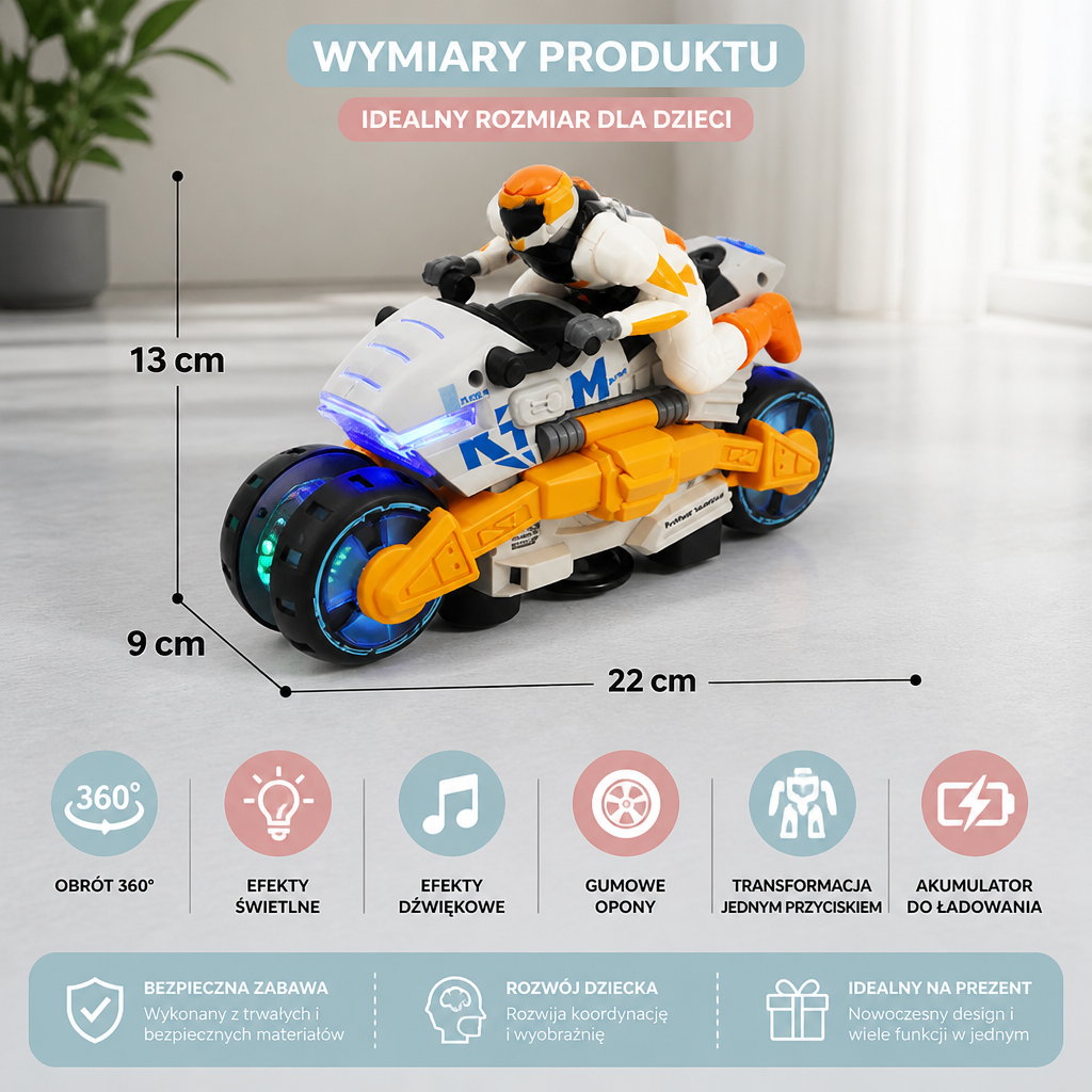 Transformowalny Motocykl Kaskaderski Dla Dzieci Z Efektem Obracania 360 Stopni