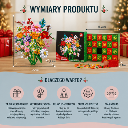 Świąteczny Kalendarz Adwentowy Z Bukietem Kwiatów Z Klocków
