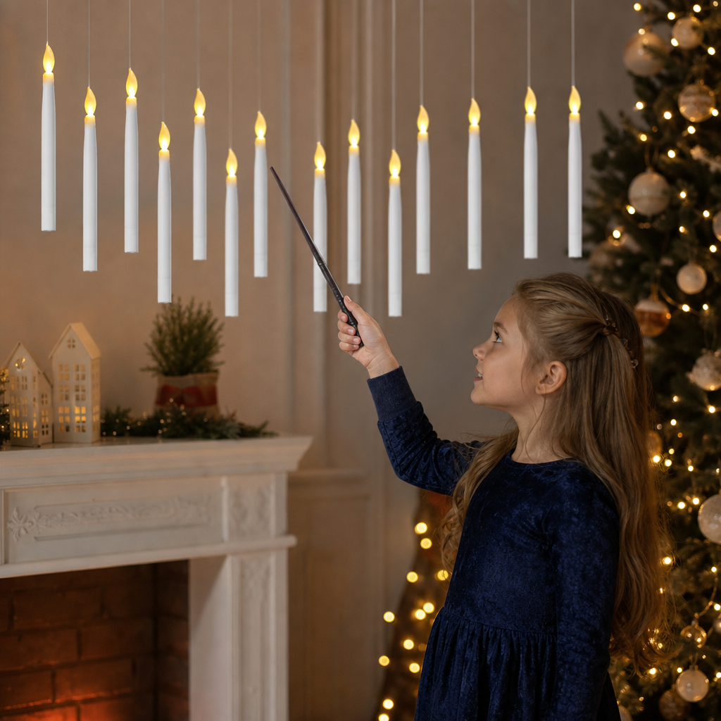 Magiczne Świece LED Sterowane Różdżką z Haczykami do Zawieszania