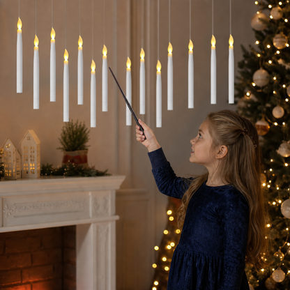 Magiczne Świece LED Sterowane Różdżką z Haczykami do Zawieszania