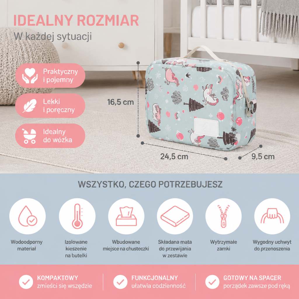 Organizer Do Wózka 3 W 1 – Wodoodporna Torba Na Pieluchy Z Izolowanymi Kieszeniami