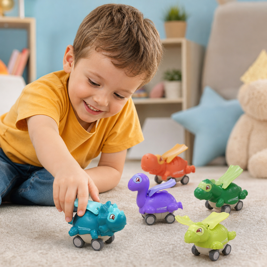 Samochodziki Dino Press & Go – Jeżdżące Zabawki Dinozaury dla Dzieci