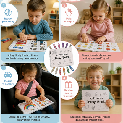Montessori Busy Book – Wielorazowa Książeczka Edukacyjna z Aktywnościami dla Przedszkolaków