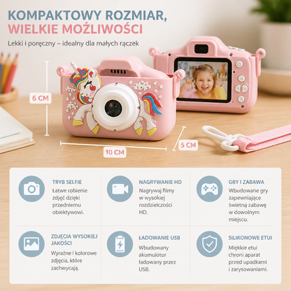 Ładowany aparat cyfrowy dla dzieci z trybem selfie, nagrywaniem HD i silikonowym etui