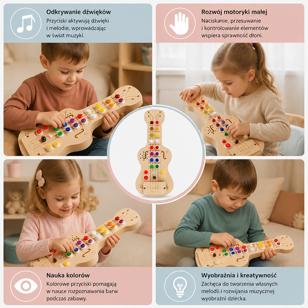 Drewniana Gitara Busy Board ze Światłem i Dźwiękiem