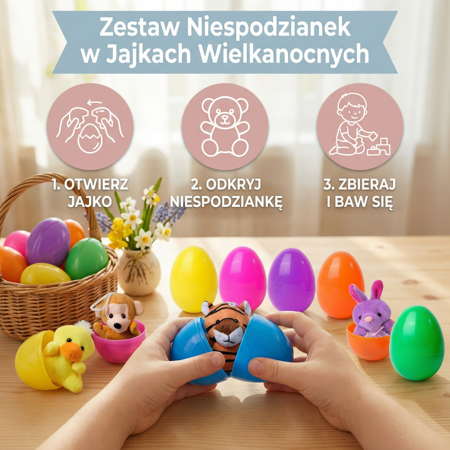Zestaw niespodzianek w jajkach wielkanocnych z pluszowymi zabawkami – wypełnione jajka dla dzieci