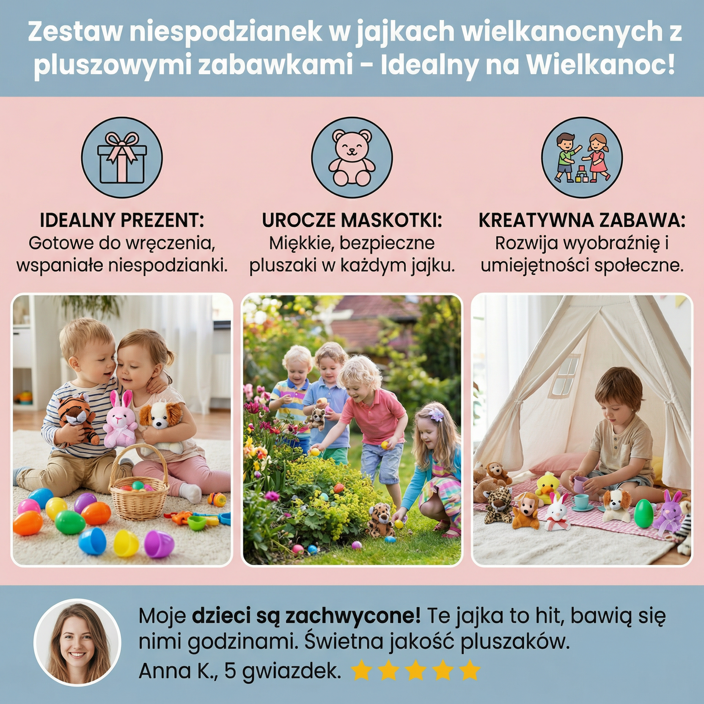 Zestaw niespodzianek w jajkach wielkanocnych z pluszowymi zabawkami – wypełnione jajka dla dzieci