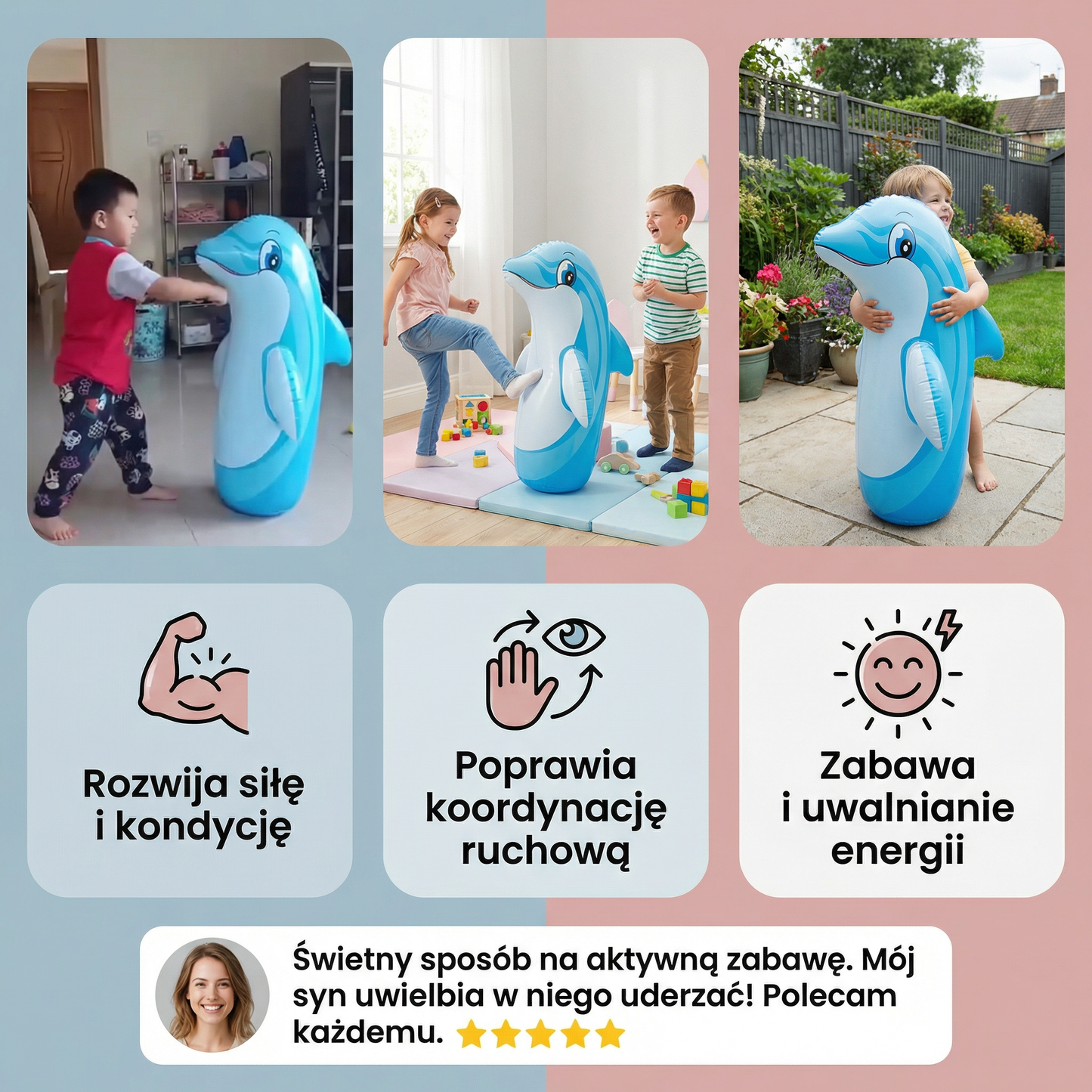 Nadmuchiwany worek bokserski dla dzieci w kształcie zwierzęcia z podstawą wypełnianą wodą