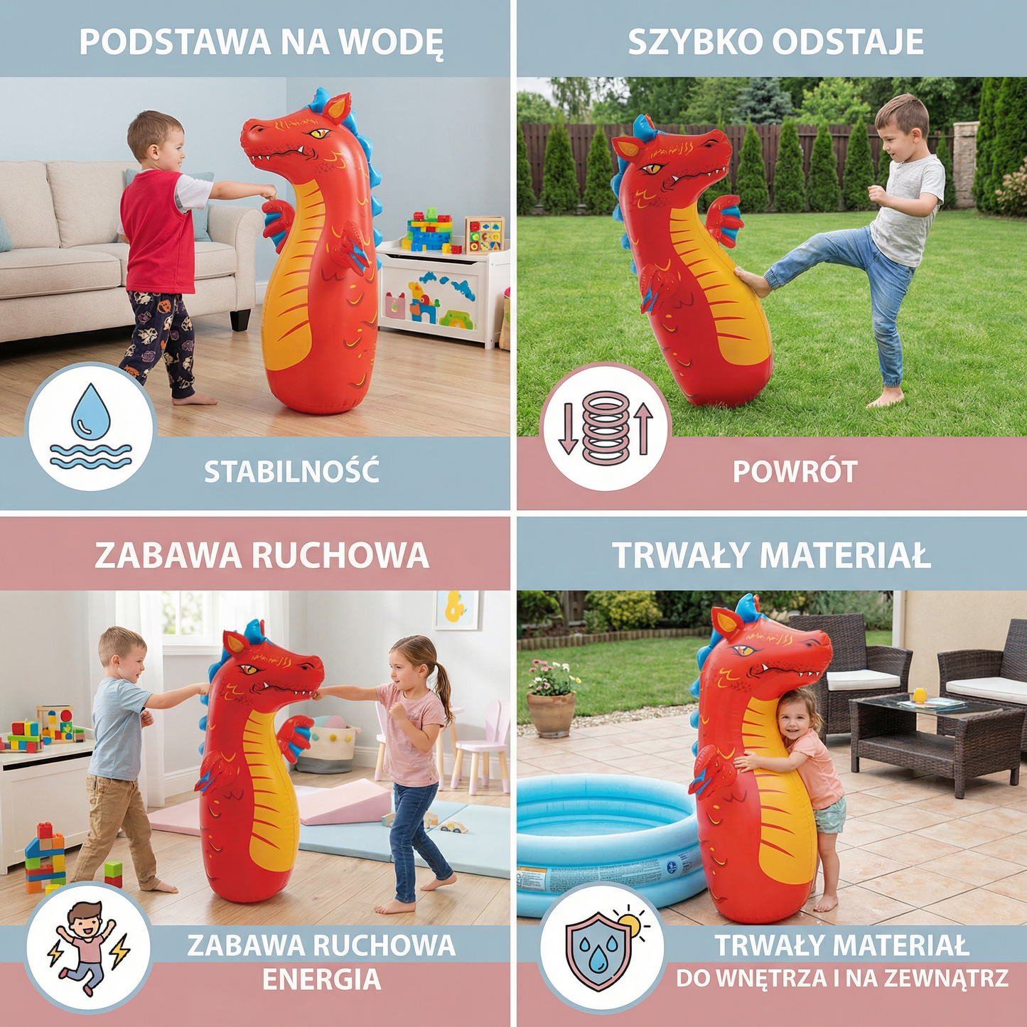 Nadmuchiwany worek bokserski dla dzieci w kształcie zwierzęcia z podstawą wypełnianą wodą