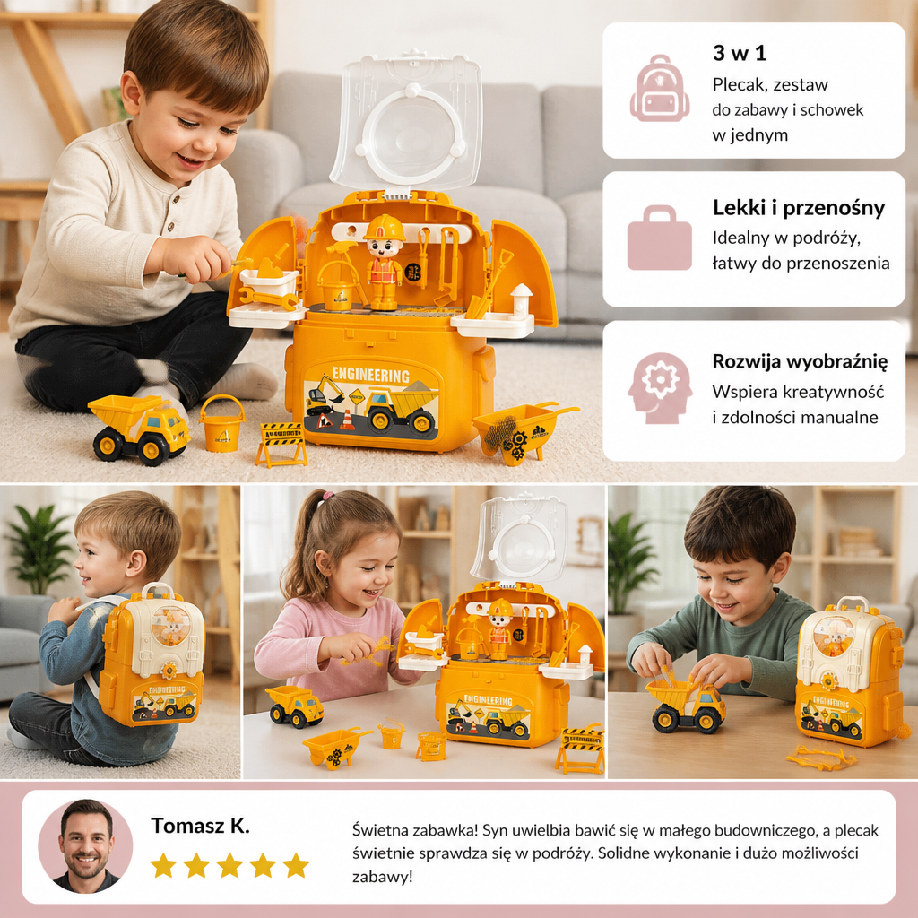 Zestaw do zabawy 3 w 1 w plecaku – idealny w podróży