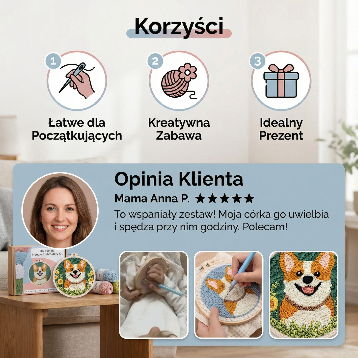 DIY Zestaw do Haftu z Igłą – Zestaw dla Początkujących z Pięknymi Wzorami