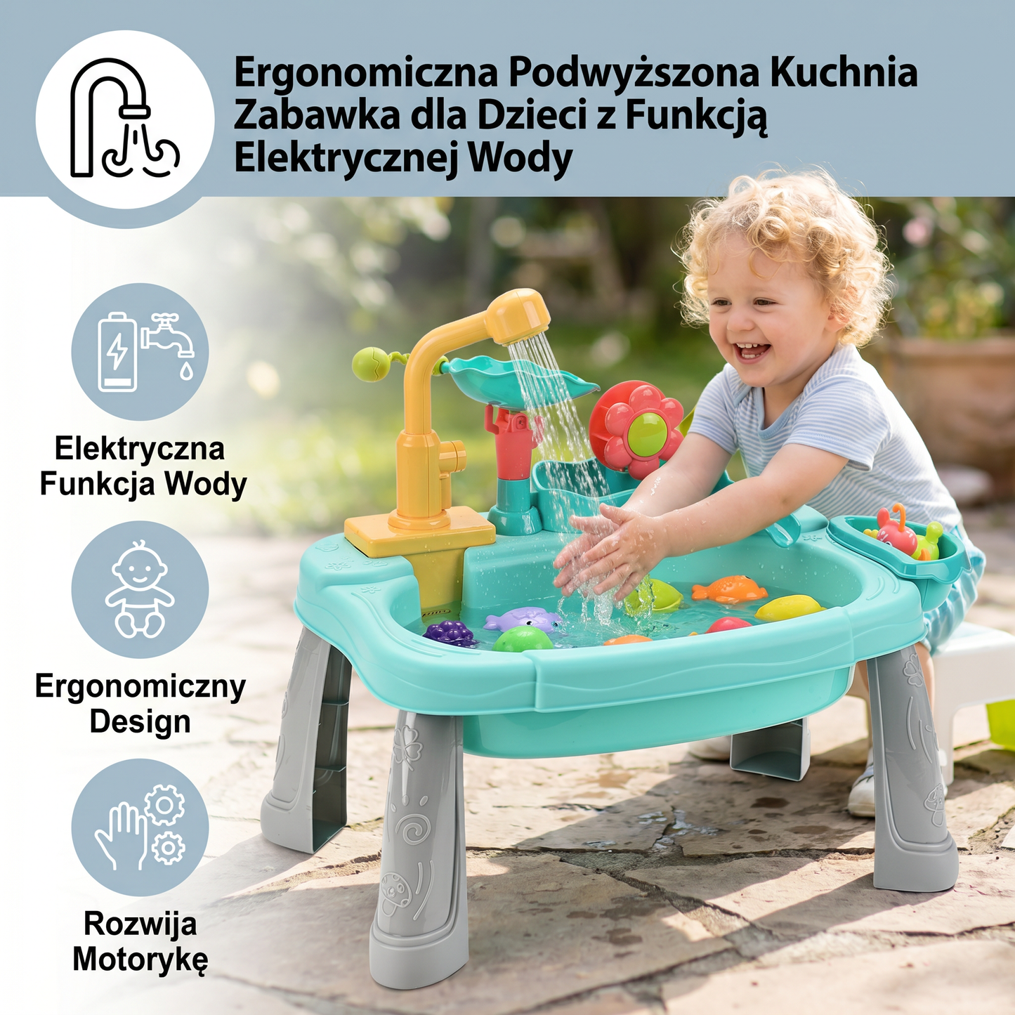 Ergonomiczna Podwyższona Kuchnia Zabawka dla Dzieci z Funkcją Elektrycznej Wody