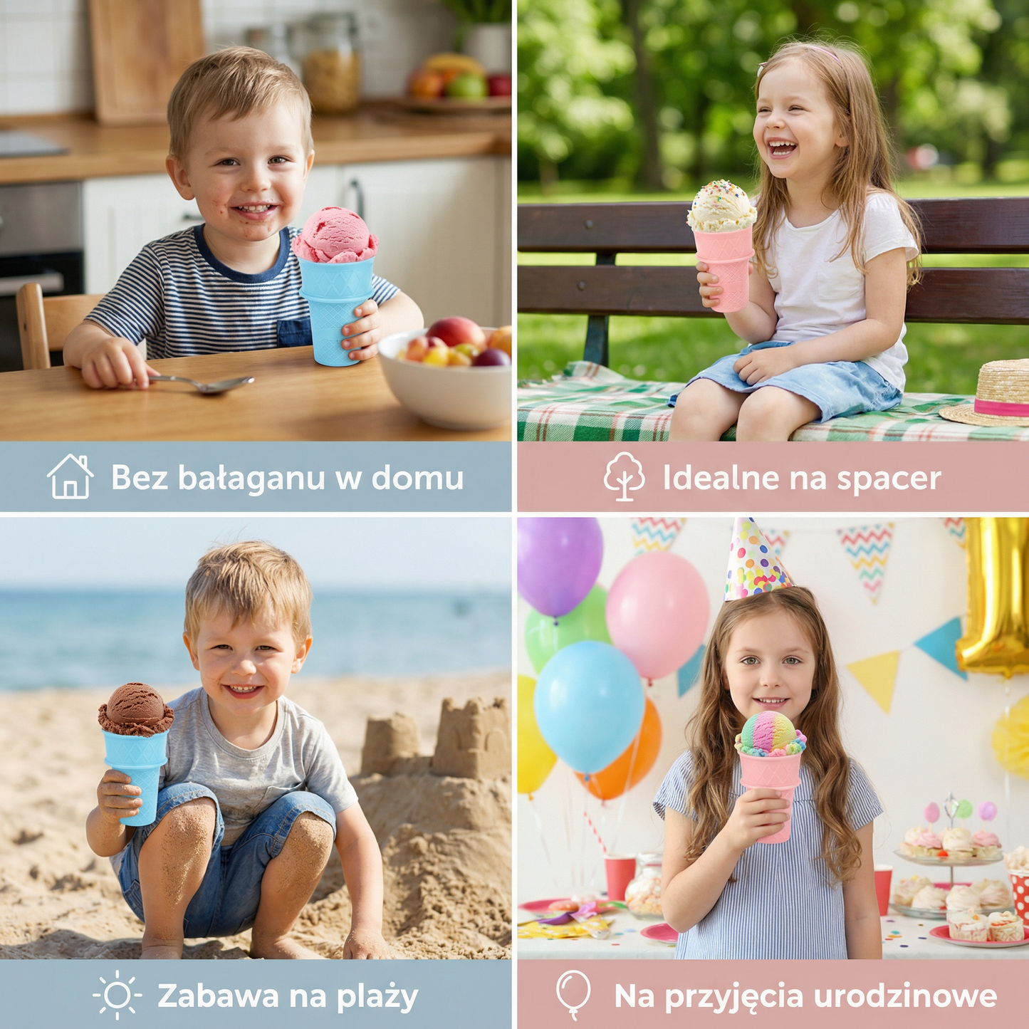 Zestaw 2 sztuk – Eisbecher w kształcie wafla – Uchwyt na lody bez bałaganu dla dzieci