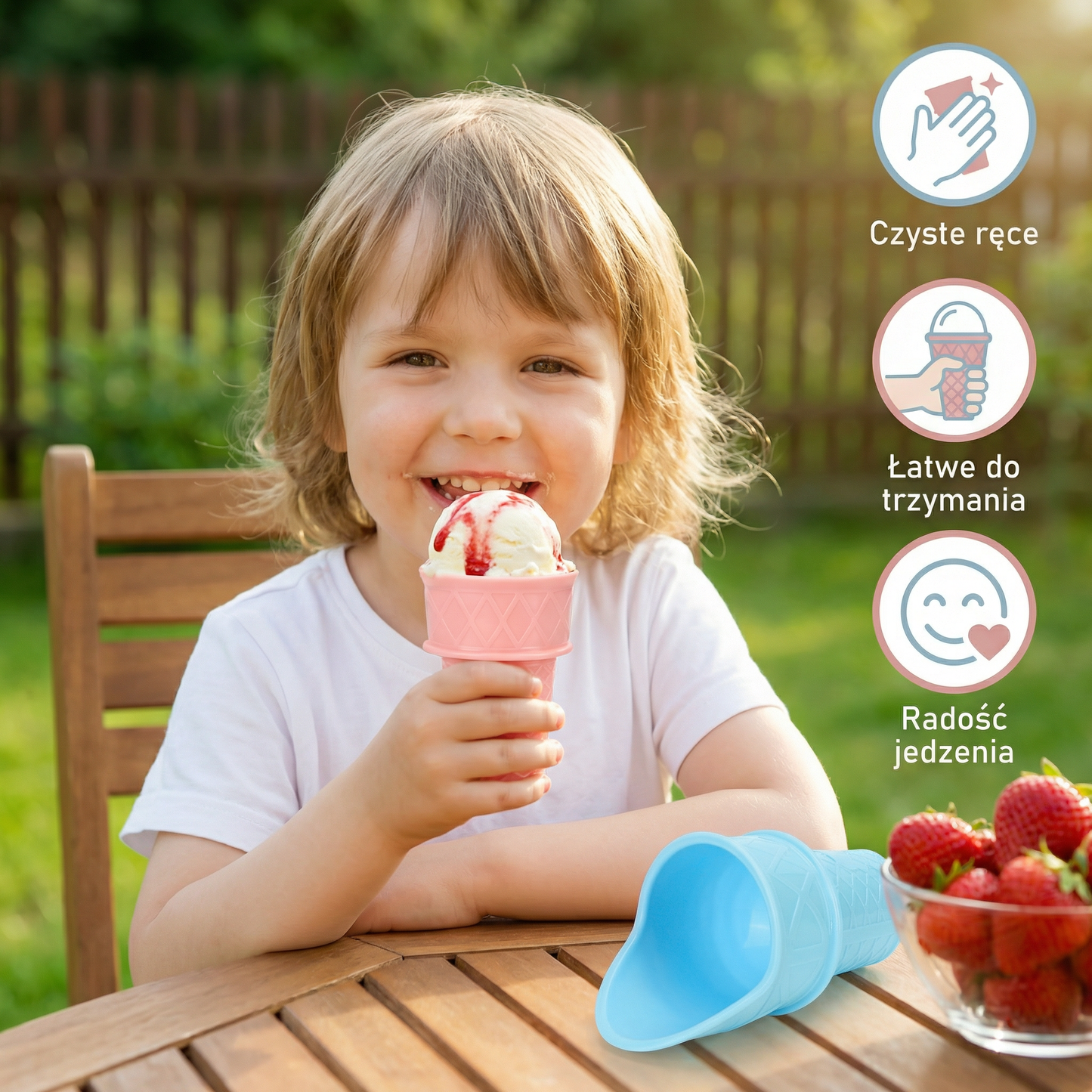 Zestaw 2 sztuk – Eisbecher w kształcie wafla – Uchwyt na lody bez bałaganu dla dzieci
