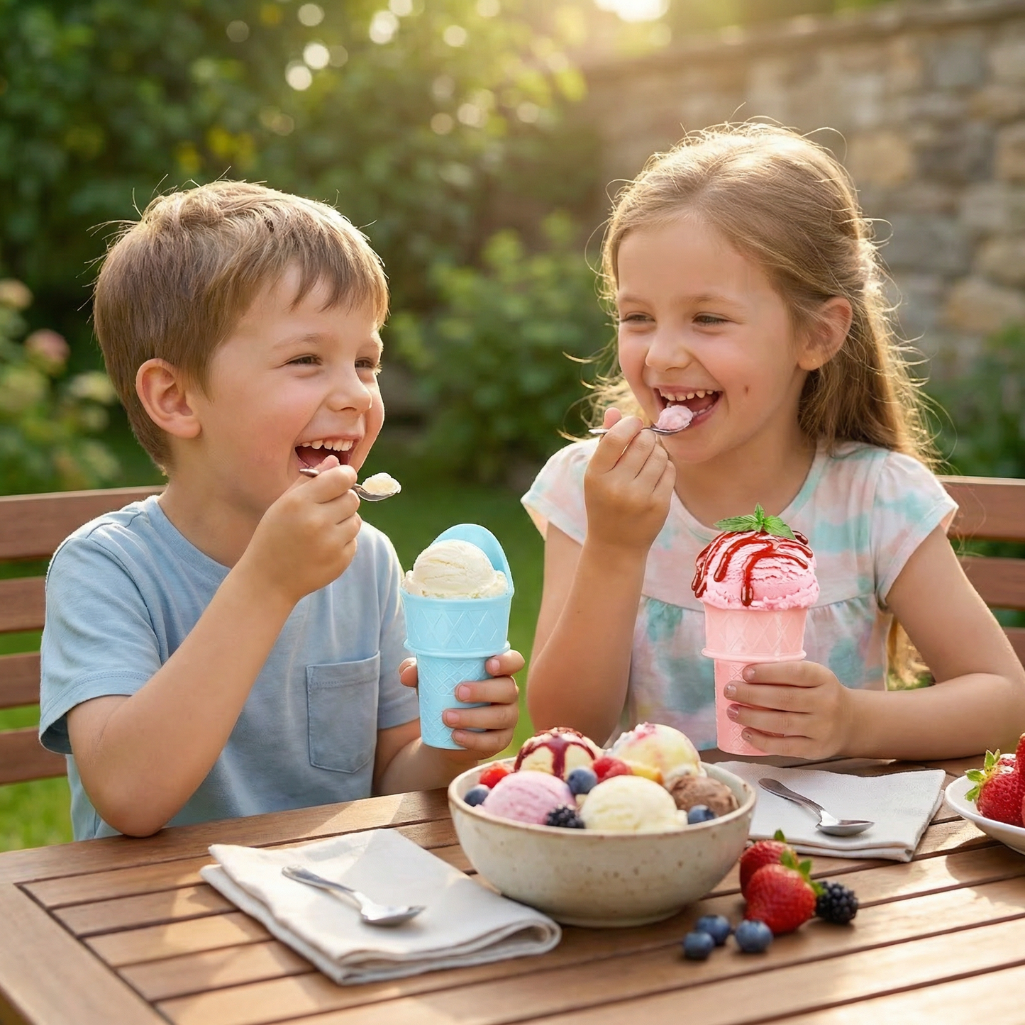 Zestaw 2 sztuk – Eisbecher w kształcie wafla – Uchwyt na lody bez bałaganu dla dzieci