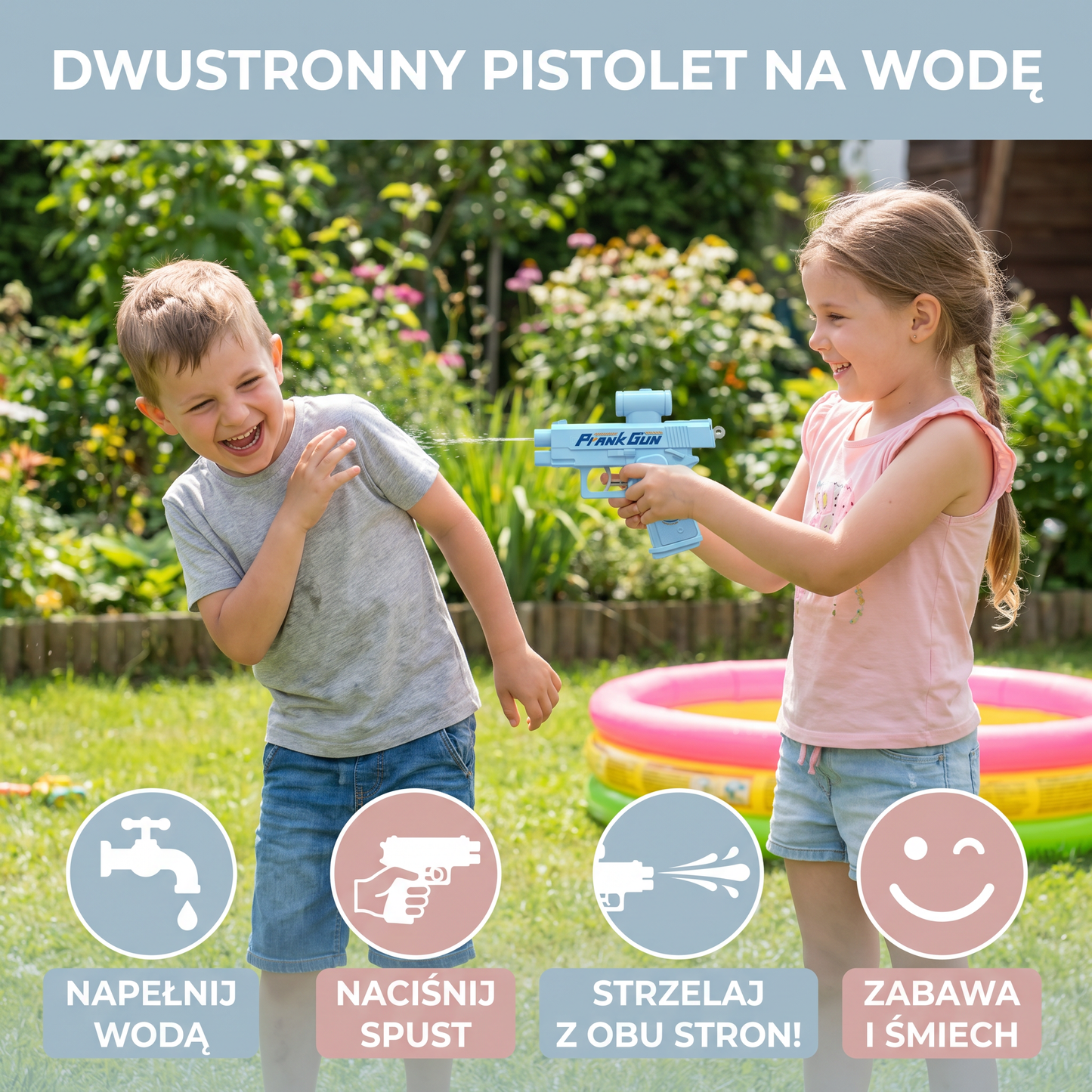 Dwustronny pistolet na wodę dla dzieci – mini zabawka do wodnej zabawy