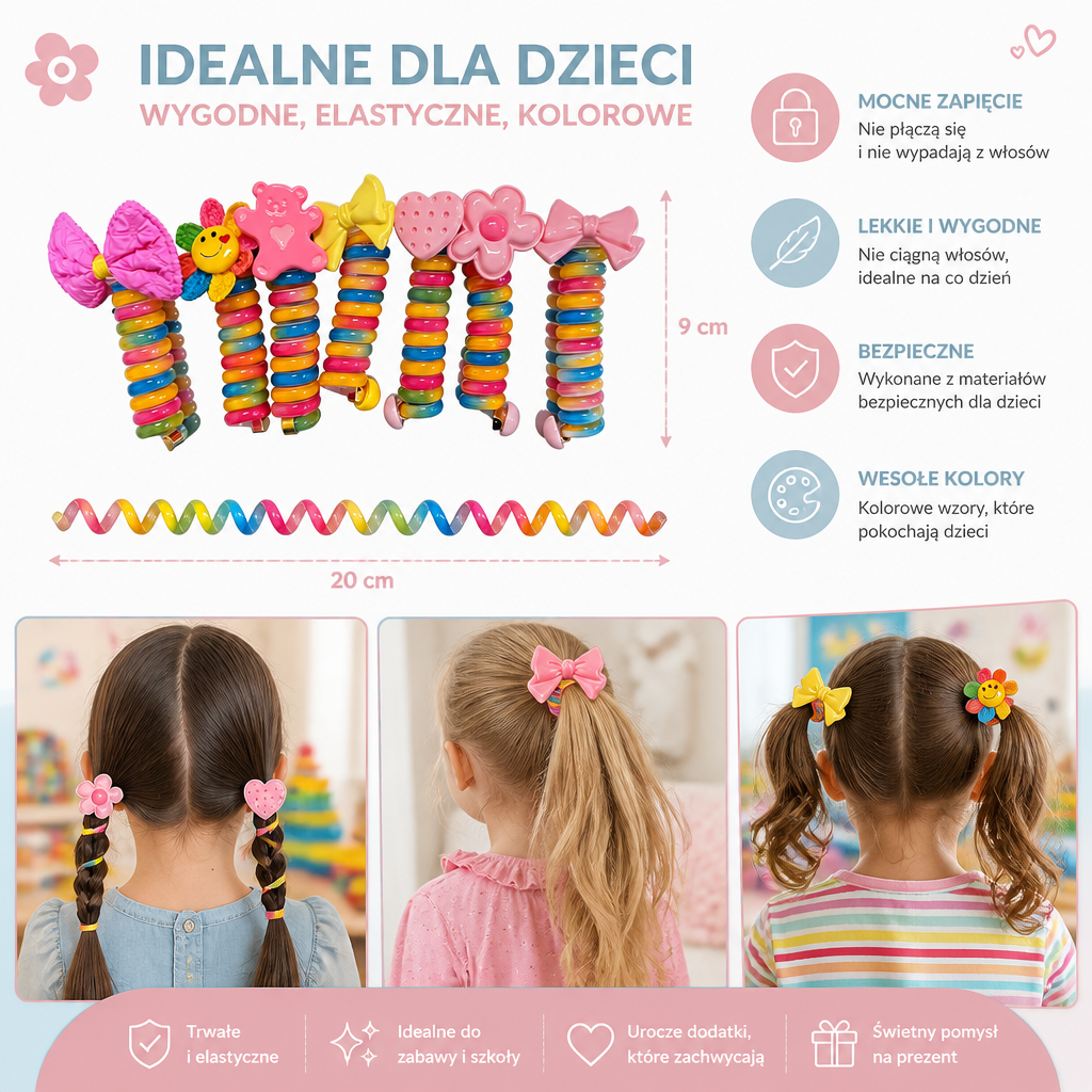 Słodki Zestaw Spiralnych Gumek do Włosów dla Dzieci