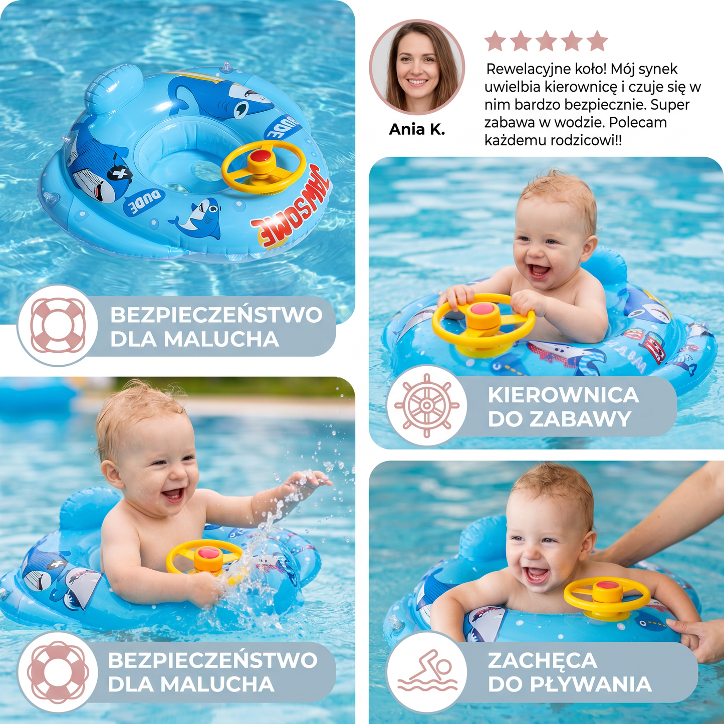 Baby Shark Koło Do Pływania z Kierownicą dla Maluchów