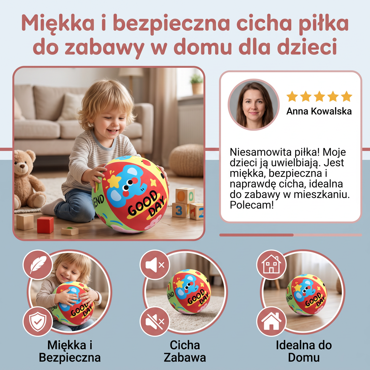 Miękka i bezpieczna cicha piłka do zabawy w domu dla dzieci