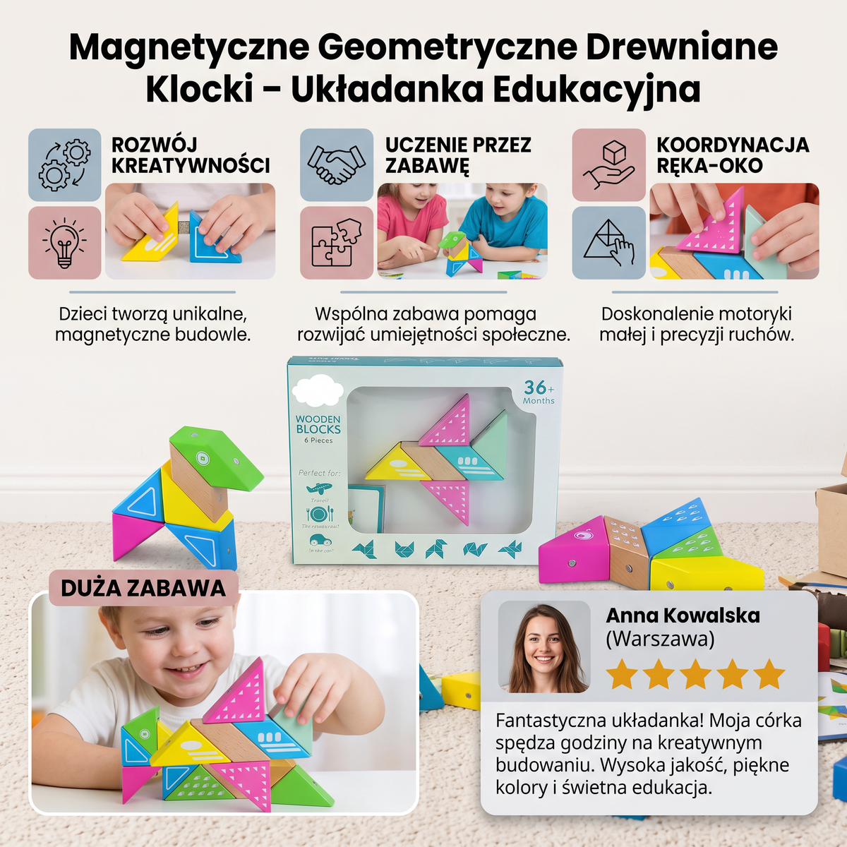 Magnetyczne Geometryczne Drewniane Klocki – Kreatywna Układanka Edukacyjna