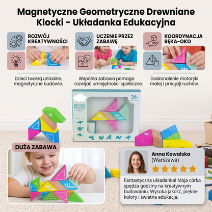 Magnetyczne Geometryczne Drewniane Klocki – Kreatywna Układanka Edukacyjna