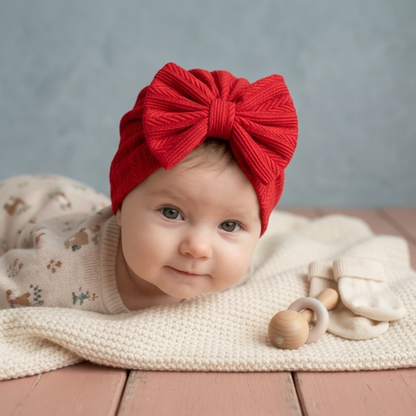 Miękki dzianinowy turban niemowlęcy z kokardką