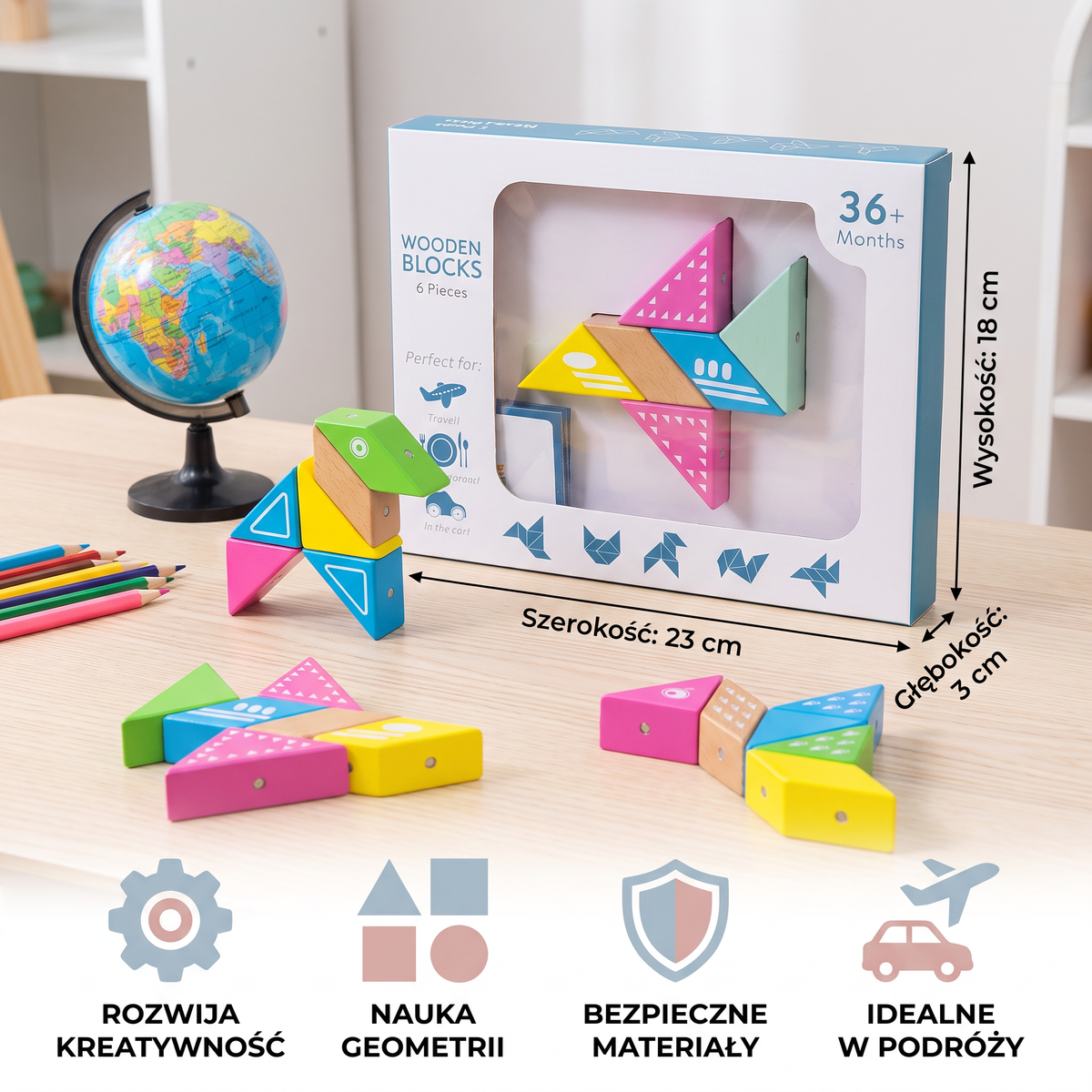 Magnetyczne Geometryczne Drewniane Klocki – Kreatywna Układanka Edukacyjna