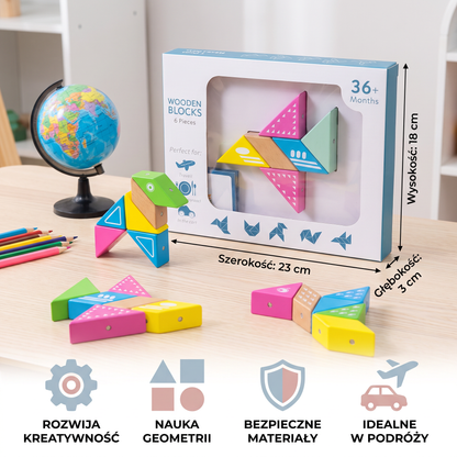 Magnetyczne Geometryczne Drewniane Klocki – Kreatywna Układanka Edukacyjna