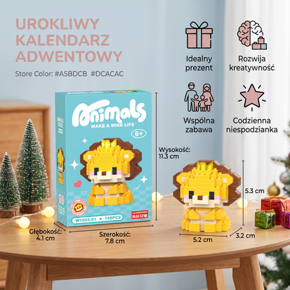 Uroczy kalendarz adwentowy z klockami ze zwierzątkami dla dzieci
