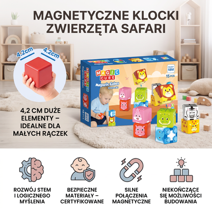 Magnetyczne klocki konstrukcyjne z safari zwierząt 4,2 cm bezpieczne dla małych dzieci – klocki edukacyjne STEM