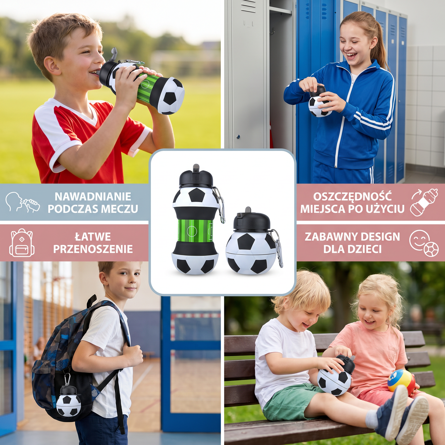 Składana i wytrzymała silikonowa butelka na wodę do piłki nożnej