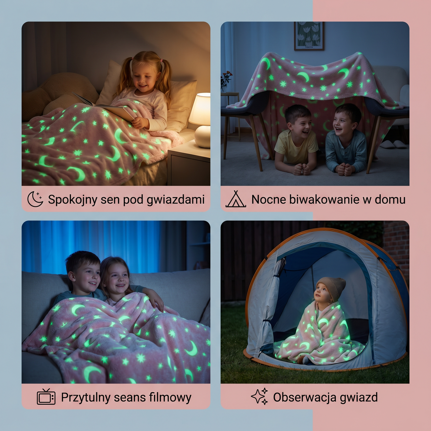 Świecący Koc w Gwiazdy – Fluorescencyjny Przytulny Koc