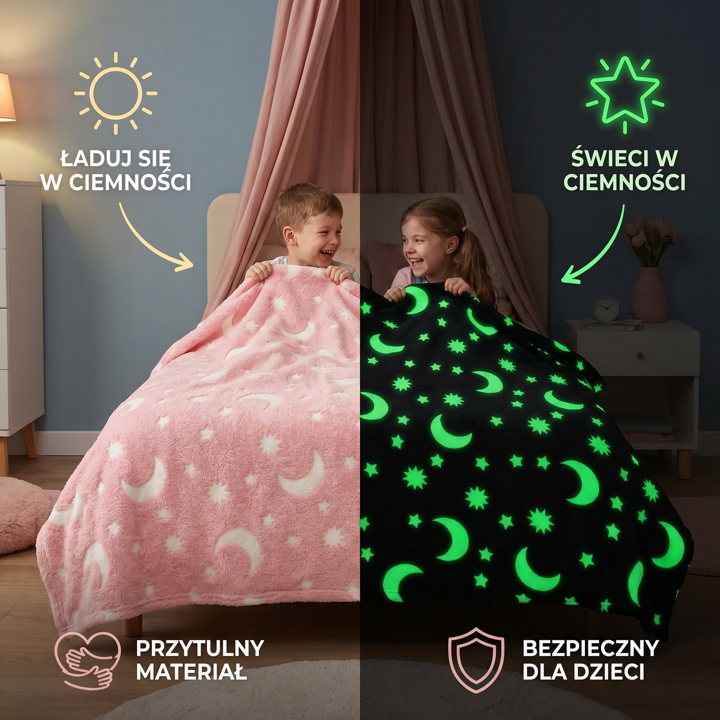 Świecący Koc w Gwiazdy – Fluorescencyjny Przytulny Koc