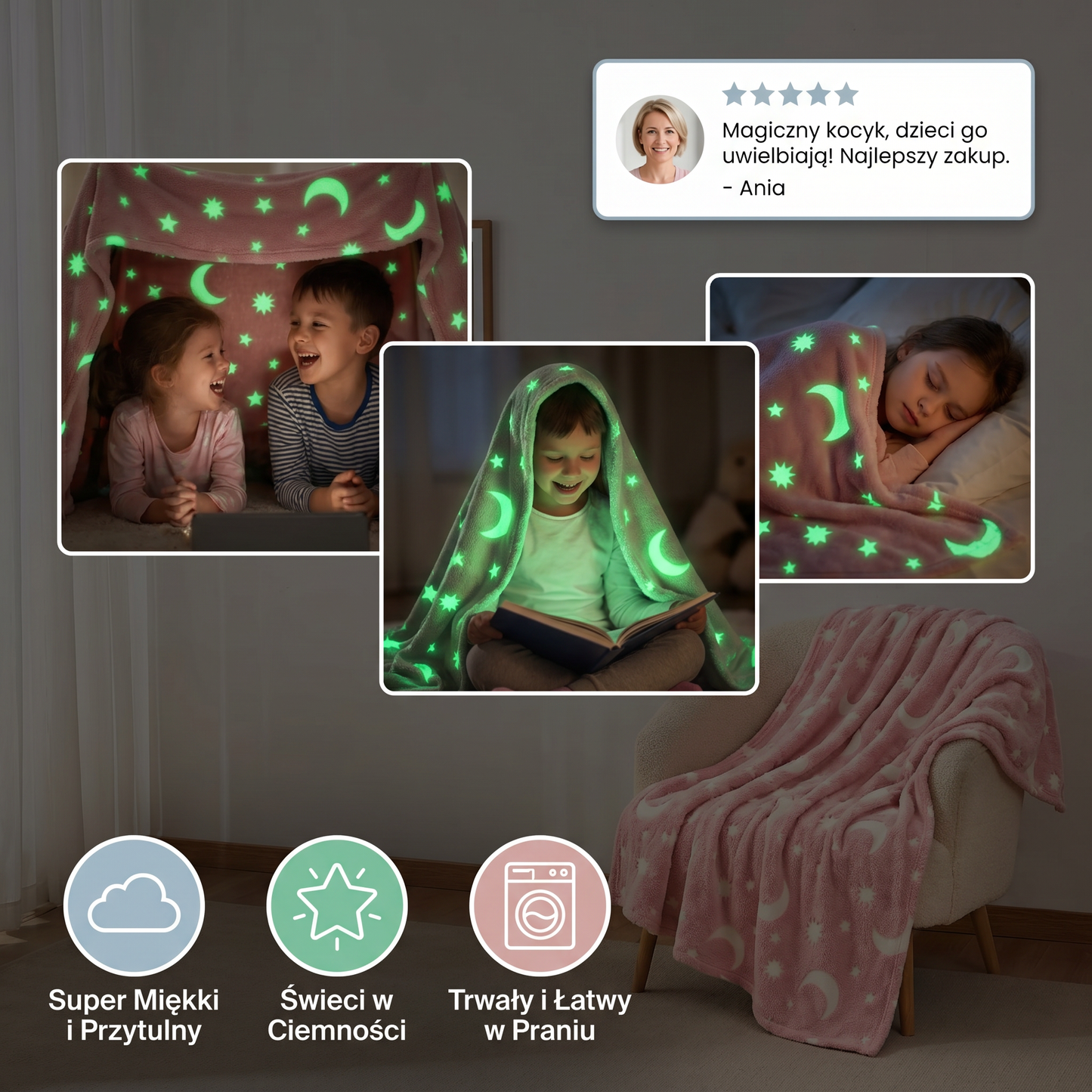 Świecący Koc w Gwiazdy – Fluorescencyjny Przytulny Koc