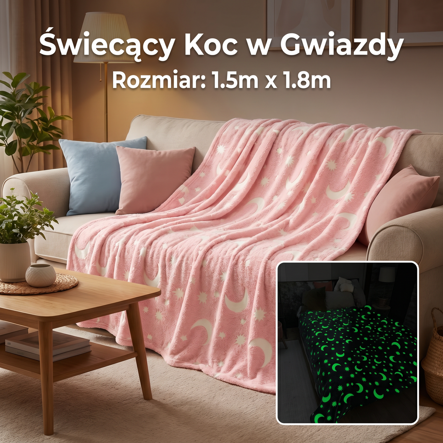 Świecący Koc w Gwiazdy – Fluorescencyjny Przytulny Koc