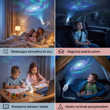 NightSky Ściemnialny Projektor Galaktyki USB z Efektami Gwiazd i Zorzy Polarnej