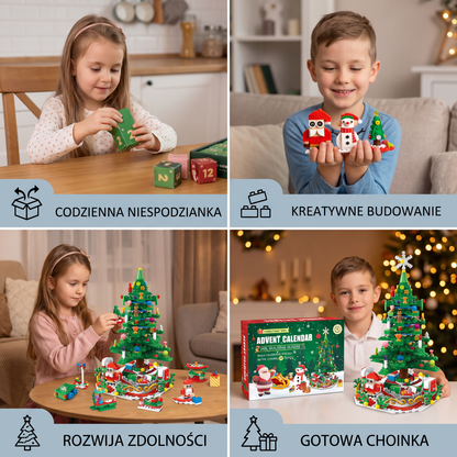 Kalendarz adwentowy z klockami w kształcie choinki dla dzieci