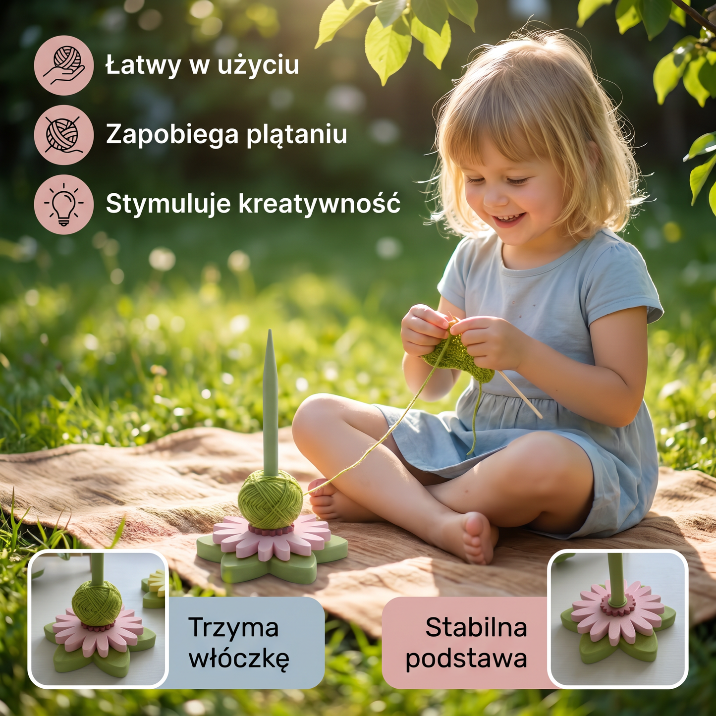 Stojak na włóczkę w kształcie kwiatu do dziergania i szydełkowania