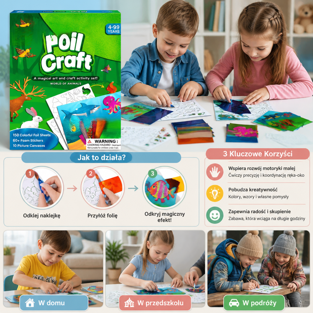 Zestaw Do Tworzenia Sztuki Z Folii DIY – Czyste Wyklejanie Zwierzątek Dla Dzieci