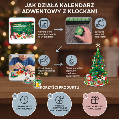 Kalendarz adwentowy z klockami w kształcie choinki dla dzieci