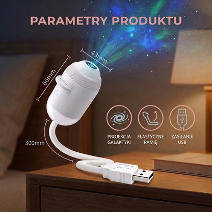 NightSky Ściemnialny Projektor Galaktyki USB z Efektami Gwiazd i Zorzy Polarnej