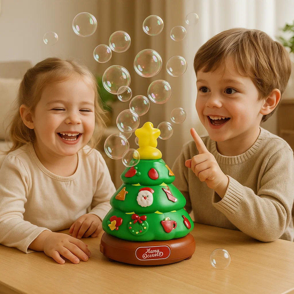 Muzyczna choinka z bańkami mydlanymi i naklejkami do dekoracji