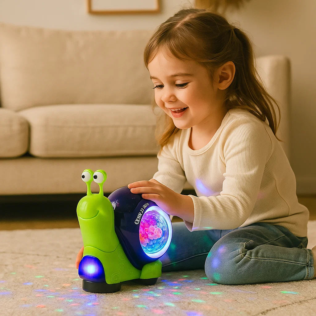 Świecący i grający muzykę ślimak zabawka do raczkowania