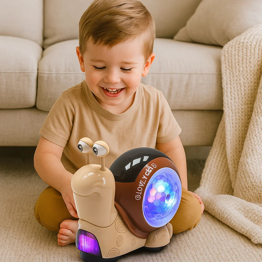 Świecący i grający muzykę ślimak zabawka do raczkowania