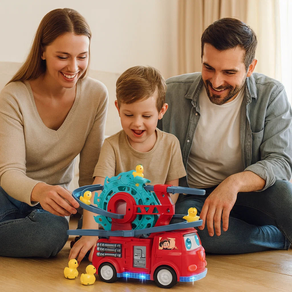 Strażacki samochód z zjeżdżającymi kaczkami